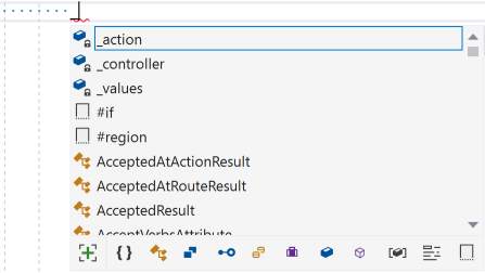 Screen shot of Intellisense drop-down after typing a single underscore.