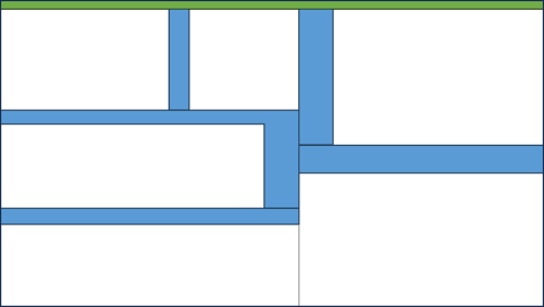 A box depicting a program, with a small green slice indicating public-facing APIs, and internal blue slices indicating internal APIs.