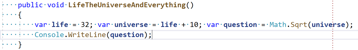 Screen shot of editor with code, showing red vertical line at 80 characters.